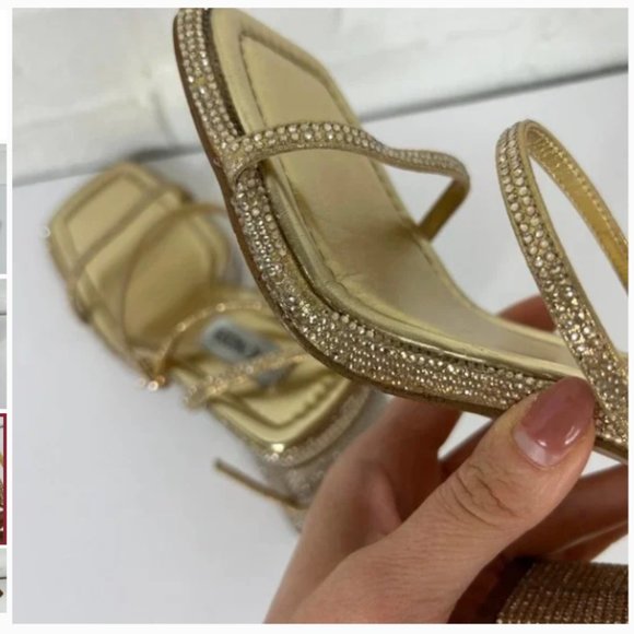 Steve Madden Women's Britani Gold Rhinestone Ankle Strap High Heel Sandals 8 - Picture 4 of 4